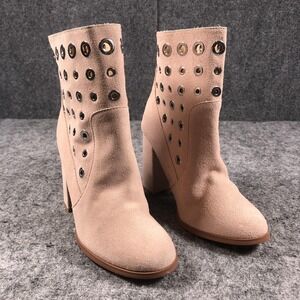 Chinese‎ Laundry Boots Womens Size 7.5 Pink Suede Grommet Ankle Block Heel